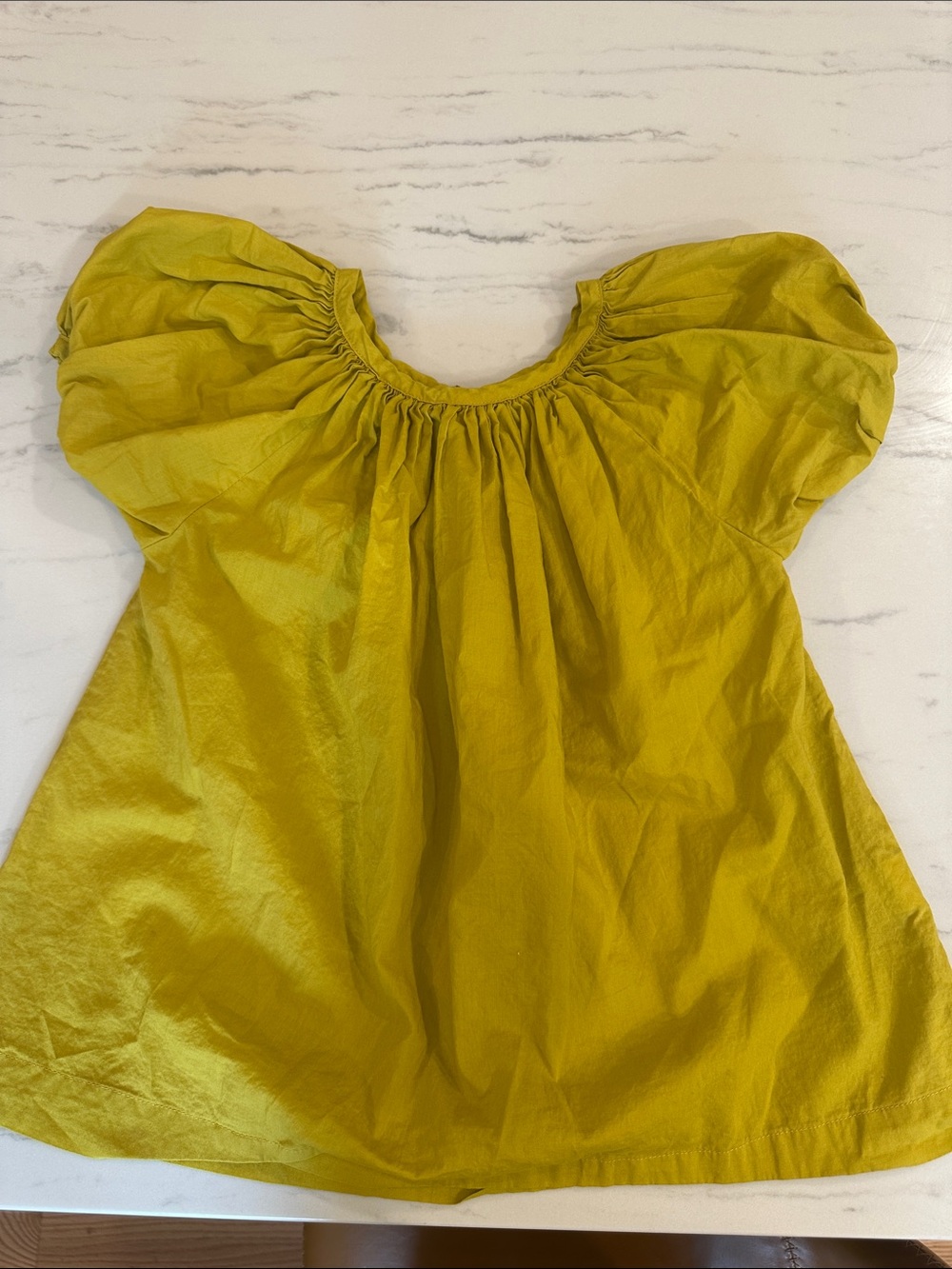 Makie Kids Puff-Sleeve Smocked Neck Top - Olive Green. Size 6- never worn